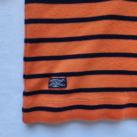 Lauren Ralph Lauren Orange & Navy Striped Button Henley Top Stretchy Comfy Soft - Picture 4 of 7